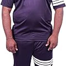 Men's Athletic Track Suit Set, Purple with White Stripes, Short Sleeve T-Shirt and Jogger Pants (IN, Alpha, 2XL, Regular, Purple)-picture-33