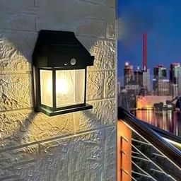 TWILIXO 1W Solar Powered Outdoor Wall Light with Motion Sensor, Black-image-1