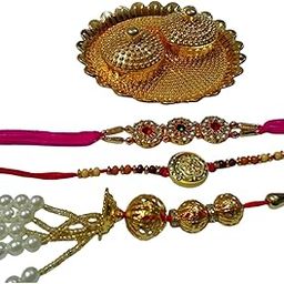 Bhaiya Bhabhi Rakhi Gift Set | Designer Rakhi for Brother & Bhabhi with Puja Thali. Designer Rakhi for Unisex, Set of 2 Bhaiya and 1 Bhabhi.-17