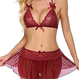 Women's Brasso & Net Blended Above Knee Babydoll Lingerie Set with Panty-picture-2