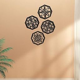 CALANDIS™ 4 Pieces Wooden Hollow Carved Wall Decor 7.87inch Rustic Wall Art for Office Hexagonal | Figurines | Home Dacor-image-18