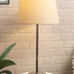 Homesake Stainless Steel Gray Chrome 16" Basic Incandescent Table Lamp With Fabric Shade, Bedside Light, (Beige)-30