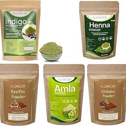 Florecer Hair Care Kit- Indigo, Henna, Amla, Reetha, Shikakai Powder For Hair | Organic | Pure And Natural- Each 100 Gram, All-picture-51