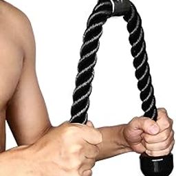 SPOCCO | Gym Attachment Cable, Bodybuilding Cable, Push Pull Down Cord Tricep Rope, Tricep Rope, V Tricep Press Down Bar | Black | TR02-24