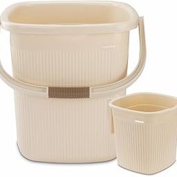 Nayasa Plastic Rimmy 2 Pcs Bathroom Set | Bucket 25 L + Mug 1.5 L | Bathroom Accessory Set Plastic | Bathroom Set | Bath Set for Bathroom | Ivory-13