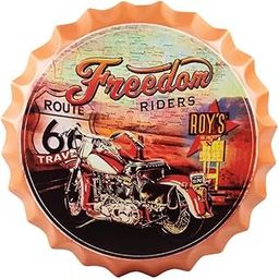 Eazy Wagon - Art Home Bar Wall Decor | Metal Bottle Caps Wall Sign Plates for Retro & Vintage Scratch Look Gifts | Cafe Decoration Plate - 14 x 14 inches (Freedom Rides Route66)-image-6