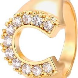 Horseshoe Ring | Bold Gold-Tone Open Band with Curved U-Shape and Prong-Set CZ Stones | Sleek, Stylish & Symbolic | Perfect for Gifting, Party Looks & Layered Styling-image-2