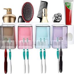 Wall Mounted in Large Capacity for Bathroom,Toothpaste Dispenser Squeezer Kit with 4 Cups and 8 Toothbrush Slot Space Saving Toothbrush Organizer-image-94