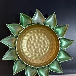 Aesthetic Traditional Round Shape Metal Urli Bowl with Silver Metal Leaf for Pooja and for Home Living Room Décor/Diwali Gifts for Family and Diwali Décor for Puja (Green)-image-47