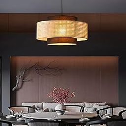Habere India-All the Cultures Fabricating India Bamboo Lampshade | Cane Lamps | Wicker Lamps | Cafe Lights | Rattan Ceiling Lamps | Rattan Lamp Light | Medium (Dia-50CM H-27CM)-23