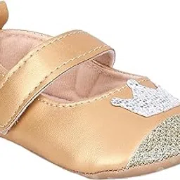 BabyMoo Booties for Baby Girls-Infants-Toddlers Crown Sequin Antiskid Ballerina Booties Gold and Metallic- Age 6-9 Months-picture-2