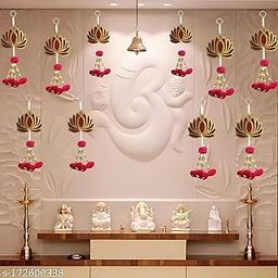 Handmade Wall Decor Lotus with Pom-Pom Style (Set of 8 Pcs), Hanging for Home Decor,Diwali Decor, Wedding and All Festival Decor | Lotus Hangings for Home Decoration |-53