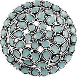 Silver Oxidized Kundan Work Designer Adjustable Finger Ring for Women (FL208)-image-73
