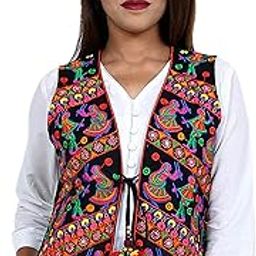 Ethnic Jacket for Women Waist Coat Stylish Cotton Handmade Navratri Traditional Rajasthani Embroidered Mirror Work Gujrati Kutchi Koti for Girls - Bust Size 34-38 Inches-image-29