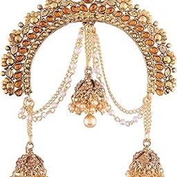 Gold Plated Jhumki Hair Accessory Juda Pin with Chain for Women, Gold (SM34FL) Pack of 1-50