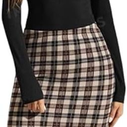 Plaid Mini Skirt, Black and White Check Pattern, Elastic Waist, Bodycon Fit-image-54