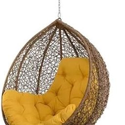 Swing Chair Without Stand, Cushion (Yellow Colour) & Hook-Outdoor/Indoor/Balcony/Garden/Patio Rattan Wicker/Outdoor Swing Chair/Ceiling Swing- Golden, 72 Cm, 92 Cm-image-29