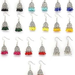 Style Oxidised Silver Plated with Multicolor Beaded Mini Jhumka/Jhumki Earring Combo Jewellery for Women & Girls-7