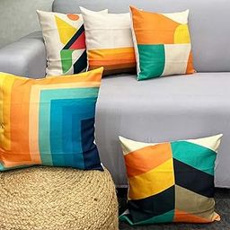 AMAZE ATTIRES | Decorative Printed Square Cushion Cover Set of 5 Throw Pillow Covers/Cases for Couch Sofa Home (24 x 24 inch or 60cm x 60cm) ATCU060(Jute;Polyester,white)-image-101