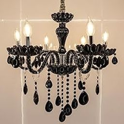 THE SWANART Gothic Glamour Black Crystal Chandelier - Elegant 6-Light Pendant with Black Beads and Candle-Style LED Lights, Perfect for Gothic Themed Rooms, Dining Rooms, and Bedrooms-image-1