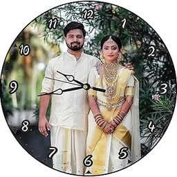 Kamakya Personalized/Customized Photo Wall Clock (MDF Wood, Size 12 X 12 Inch) for Home Decoration with 02 Photo Key Chains.-image-9