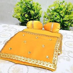 Velvet Laddu Bal Gopal Woollen Winter Set Blanket Krishna Thakurji with Rajai Pillow Laddu Gopal Bister Gaddi Bedding Set (Yellow) No 0,1 Size Ritz Trading Jaipur-image-47