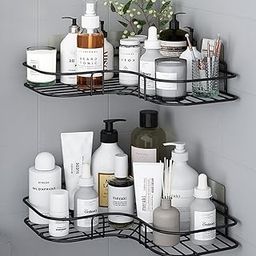 iSTAR Wall Mounted L-Shape Adhesive Corner Shelf with Magic Stickers,Multipurpose Bathroom Storage Organizer for Shower, Kitchen, Washroom, Home, Office and Hotel Use (Black-Pack of 2)(8 and 9 INCH)-13