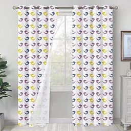 Love Bird Pattern Blackout Curtains, Grommet Top Door Panels with Bird Design,Violet and White, 2 Panels, 7 Feet (N)-image-62