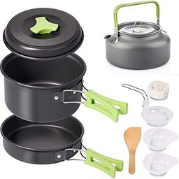 KTBN 9 Pcs Camping Cooking Set with Kettle 1.2 l, Camping Accessories for Outdoor, Camping Utensils with Carry Bag, Camping Bowl Pot Pan Set and Kettle, Portable Set-picture-11