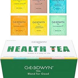 Goodwyn Health Tea Box – 60 Tea Bags (6 Flavours x 10) | Turmeric, Tulsi, Kahwa, Chamomile, Peppermint & Digestive | 100% Natural Herbal Green Tea | Plastic-Free Bags-picture-1