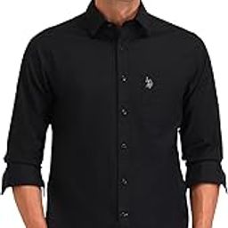 u.s. polo assn. Men's Red Solid Spread Collar Long Sleeve Casual Cotton Tailored Fit Shirt-picture-19