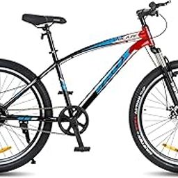 Vaux Blaze 27.5T Single Speed MTB Cycle for Men| 15" Hiten Steel Frame | Dual-Tone Colors | Dual Disc Brakes | 27.5 * 2.4 Nylon Tyres | 80mm Front Suspension| Double Wall Alloy Rims(Black-Red)-image-63