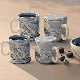 Ellementry Earth Ceramic Mug Set of 4 with Lid (150 ml Each), Stylish Ceramic Mug for Coffee, Tea & Milk, Dishwasher Safe Trendy Everyday Use Coffee Cup for Office, Home, Perfect for Birthday Gift-18