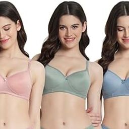 |Combo Pack of 3 Women's Cotton Blend Lightly-Padded Wirefree Full Coverage T-Shirt Bras -JMV-5741-image-25