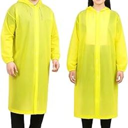 Unisex Waterproof Full Length Raincoat with Hood, Button Closure, Regular Fit, Yellow/FREE SIZE-picture-18