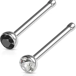 via mazzini 316L Stainless Steel No-Tarnish No-Rusting 2mm Round Crystal Nose Pin Stud for Women and Girls (NR04910) 2Pcs-picture-22