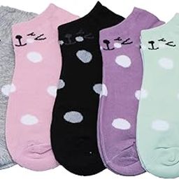 Ankle Socks for Women and Girls, Cotton, Breathable,Assorted Sizes and Colors, Multicolor, Anti Microbial (Pack of 5) Available in Multi Prints-18