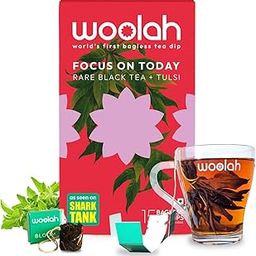 Woolah Rare Assam Black Tulsi Tea - World's 1st Bagless Whole Leaf Organic Tea Dip | 15 Pcs (30 Cups) | Single Origin | Naturally Anti-Oxidant | Relieves Stress | Plastic-Free | Pack of 1-32