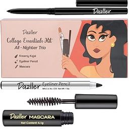 Dazller College Makeup Essentials 3 - All Nighter Trio|Kajal|Mascara|Eyeliner|Water-Resistant|Smudge-proof|Starter Makeup Kit for Women|5.95g-29