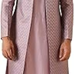 Men's Kurta Indo-Western Sherwani Trouser Set, Multi Jacquard, Woven Design Regular Fit Mandarin Collar Full Sleeves-image-17