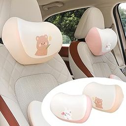 UINSUE Car Headrest Pillow 2PCS Auto Headrest Cushion Memory Foam Car Seat Neck Pillow - Comfort and Style On The Go Memory Foam Head Pillow Bear and Bunny Neck Support (Bear & Rabbit)-image-16