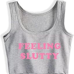 Feeling Slutty Woman Sleeveless Female Cotton Crop Top Sport Yoga Silver-image-92