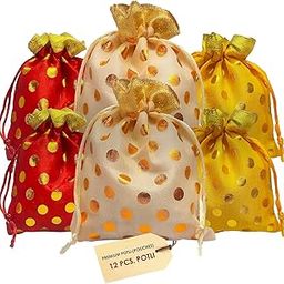 Devanshi Store Polka Dot Indian Designer Potli Organza Pouch, Favour Bags, Dry Fruit Diwali Gift Packaging Bag, Handmade Premium Fabric With Polka Dots Design (12),Multi Color-image-27