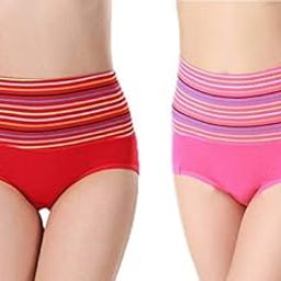 Women's Cotton High Waist Full Coverage Tummy Control Panty(Pack of 2) Pink/Red-18