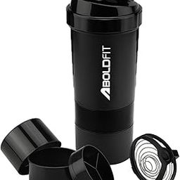 Boldfit Shaker for Gym, Protein Shaker Bottle with 2 Storage Compartment Eco-Friendly Reusable Pre Workout and Supplements Gym Blender High Density Polyethylene - 500ml, Black-67