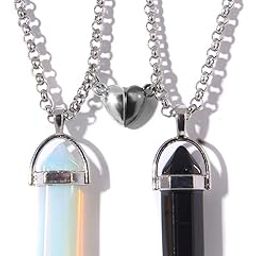 2Pcs Crystal Mutual Attraction Couple Matching Hexagonal Pendant Necklace Love Heart Natural Stone Chakra Necklace for Women Men Meditation Jewelry Birthday Gift-image-29