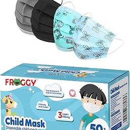 Mango People Kids 3-Ply Disposable Surgical Face Mask,Adjustable Nose Pin, Multi Colors (Pack of 100 Pcs Kids Face Mask) MPK100-3PLY-GRY,BK,Pr.BL,Pr.GR-24
