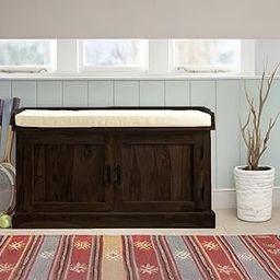ANGEL FURNITURE Sheesham Wood Hallway Shoe Rack with Storage Seat | Closed Shoe Cabinet | Walnut Finish-image-44