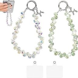 PATPAT® 2Pcs Beaded Mobile Phone Charms for Girls Women,Fashion Sparkling Acrylic Phone Chain with Gasket,Hands-Free Key Chain for Girls Accessories Quick Release Ring Buckle Lanyard-picture-22
