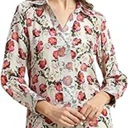 Women's || Off-White Pink Floral Printed Top with Brocade Trims || Viscose Material || Top for Women || Short Kaftan-14